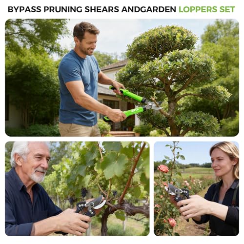 Pruning Shears and Garden Loppers 2pc Set, 15" Branch Cutter