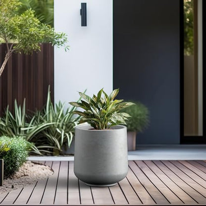 Kante 17.3" Tall Large Round Concrete Planter, Curved Floor Pot, Pale Gray - color: Gray Concrete, size: 15.3" D