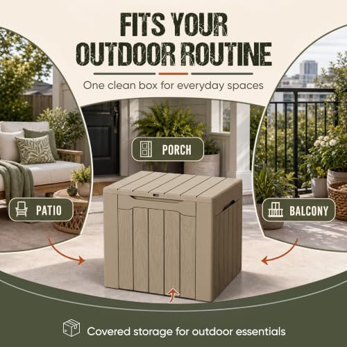 Flamaker Deck Box 30 Gallon, Waterproof Resin Small Storage Box with Lid - color: Brown, size: 30 Gallon