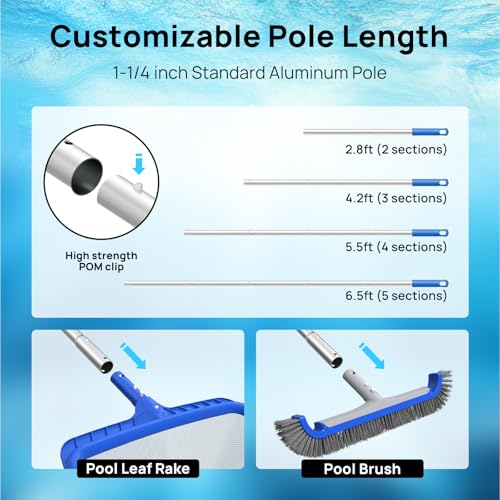 Consciot 3-in-1 Pool Cleaning Kit Includes Leaf Rake Net, Wall Brush & Pole - size: 3PCS
