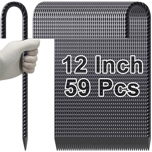 VVOKGO Rebar Stakes 12 Inch J Hook Heavy Duty Tent Stakes for Wire Fencing - color: J-12 Inch-Φ5/16"-Black, size: J-12 Inch-59 Pcs