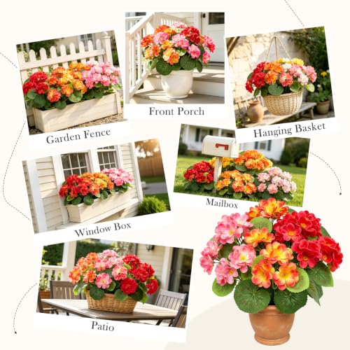8 Bundles Artificial Geraniums, UV Resistant, Orange - color: Orange