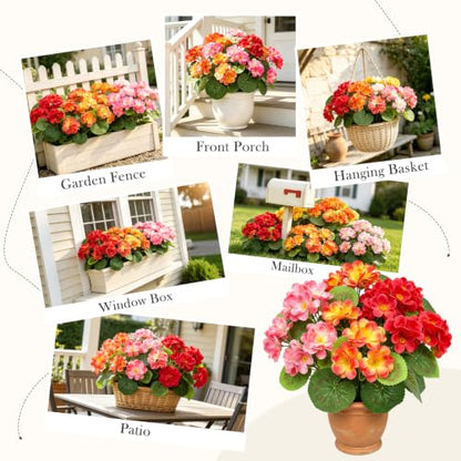 8 Bundles Artificial Geraniums, UV Resistant, Orange - color: Orange