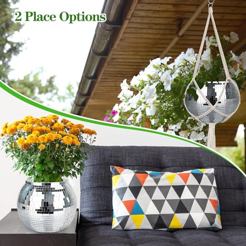 10” Disco Ball Plant Hanger with Hanging Rope, Hook - color: 1×10" Silver