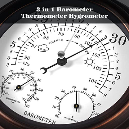 8 in Steel Barometer Thermometer Hygrometer Weather Station Wall Mounted