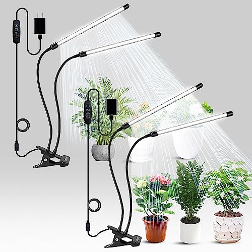 bseah Plant Grow Light for Indoor Plants, Full Spectrum Indoor Grow Light, 10-Level Dimmable and Auto ON & Off Timer (2 Head 2 Pack) - color: Yellow＆White（2 Tubes 2 Pack）