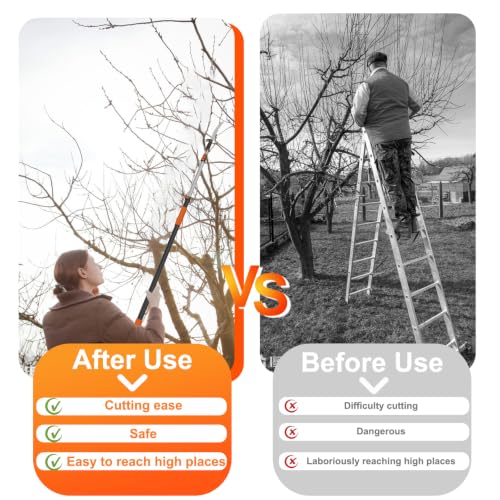 LAANPOLE 36FT Pole Saw, Telescoping Tree Trimmer with 7-30FT Extension Pole, Manual Branches Pruner for Backyard, Orange - size: 30FT