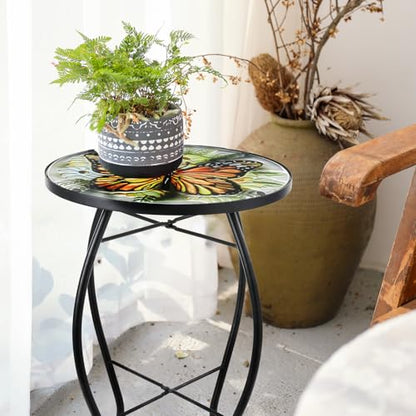 VCUTEKA Outdoor Side Table,14" Patio Accent Table Bistro Coffee End Table - color: Yellow Butterfly