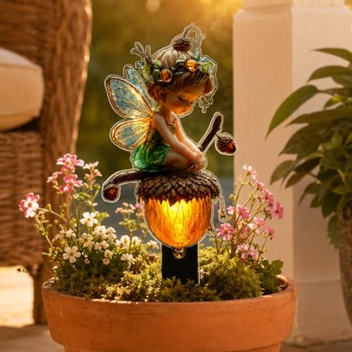 Outdoor Garden Stakes - 2D Lawn Ornaments for Outdoor Yard, Pathway & Landscape Patio, Gift for Gardening Lovers (Acorn Fairy) - color: Acorn Fairy