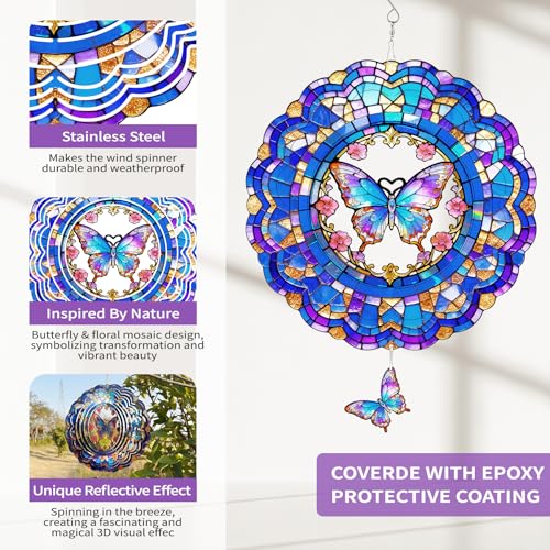 Butterfly Wind Spinner Outdoor Hanging for Yard Garden - color: Purple Butterfly