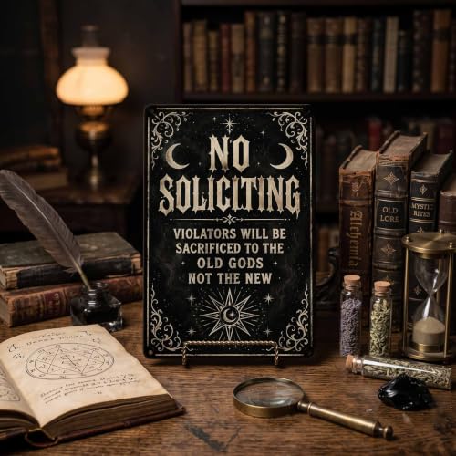 Halloween Metal Art Sign Funny No Soliciting Old Gods Wall Decor - color: 09A