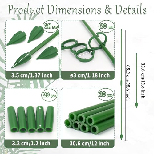 20 Pcs Plant Support Stakes, 12.83 inch Indoor Plant Stakes Adjustable