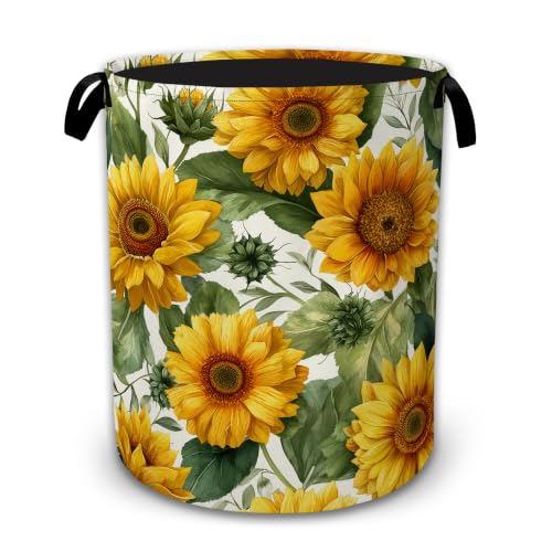 Sunflower Garden Floral Large Clothes Hamper, Portable Collapsible Laundry Basket with Handles, Freestanding Storage Bin for Bedroom Bathroom Dorm Laundry Room - color: Sunflower Garden Floral