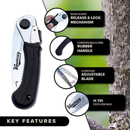 5" Folding Hand Pruning Saw for Gardening, Camping, Wood/Tree Cutting, Made with Heavy Duty SK-5 Steel (Black) - color: Black