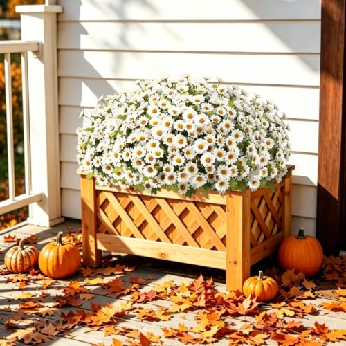 Artificial Daisy Mums for Outdoors, 12 PCS Fall Flowers, White - color: White