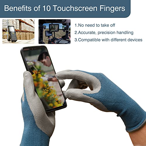 COOLJOB 6 Pairs Gardening Gloves for Men, Breathable Rubber Coated, Medium - color: Black & Blue (Nitrile Touchscreen), size: Medium (Pack of 6)