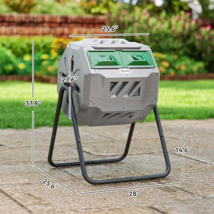 Outsunny Tumbling Compost Bin 360° Dual Chamber 43 Gallon, Light Gray - color: Light Gray