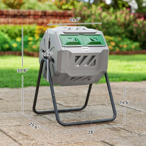 Outsunny Tumbling Compost Bin 360° Dual Chamber 43 Gallon, Light Gray - color: Light Gray