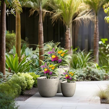 Kante Set of 3 Weathered Concrete Bowl Planters 18" 14" 10" Dia - color: Buff Concrete, size: 18"d + 14"d + 10"d