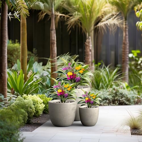 Kante Set of 3 Weathered Concrete Bowl Planters 18" 14" 10" Dia - color: Buff Concrete, size: 18"d + 14"d + 10"d