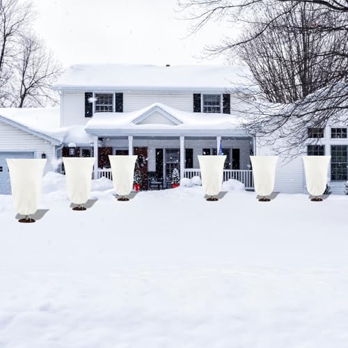 8 Pack Plant Covers Freeze Protection, 31.5"x47.2" with Zipper Drawstring - color: White