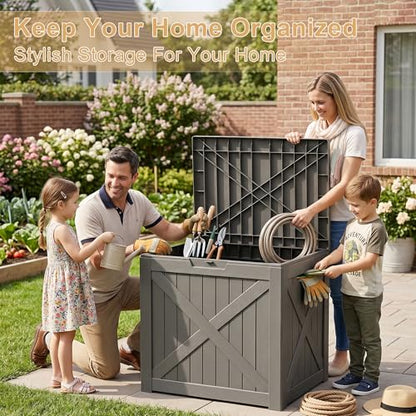 35 Gallon Waterproof Deck Box Bench, Outdoor Lock Toy Storage Bins