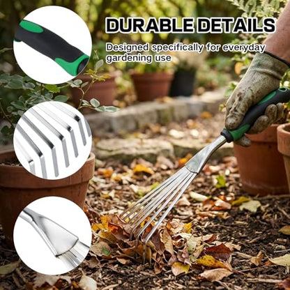 Small Leaf Rake Gardening,Mini Hand Rake Clean Flower Beds Fallen Leaves - color: Silver