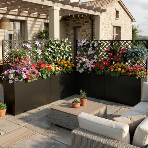 Metal Planter Box with Trellis, 35" Lx11.8 Wx47 H Metal Raised Garden Bed with Trellis and Drainage Holes, Outdoor Standing Flower Bed for Climbing Plants,Vegetables,and Vines(Diamond) - size: 1 PCS 35" Lx11.8" Wx47" H - Diamond