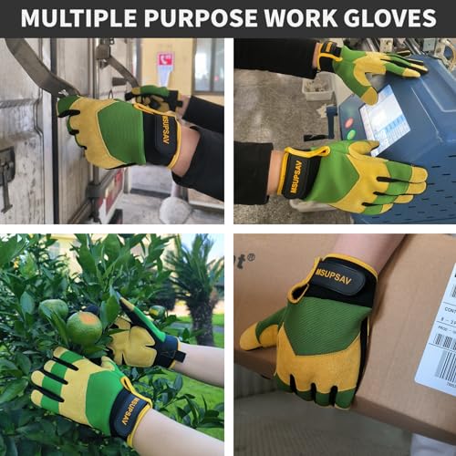 Cowhide Work Gloves, Mechanic Glove Men, Medium, Green+Yellow - color: Green+yellow, size: Medium