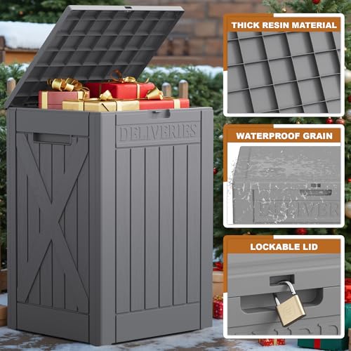 JUMMICO 52 Gallon Resin Package Delivery Box Lockable&Waterproof - color: Grey