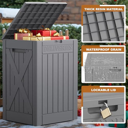 JUMMICO 52 Gallon Resin Package Delivery Box Lockable&Waterproof - color: Grey