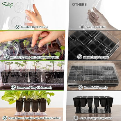 SOLIGT Self Watering Seed Starter Trays with Humidity Domes 6 Pack 144 Cell