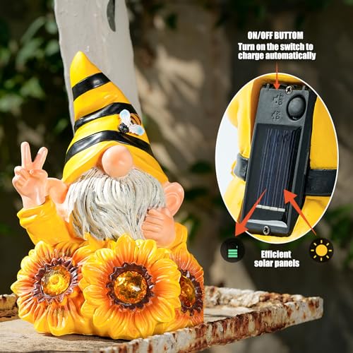 Joint Honglin Garden Funny Gnome Statue with Crystal Sunflower Lights - color: Gnome