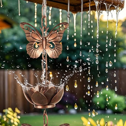 8.8ft Rain Chain for Gutters Downspouts Outside,Butterfly Rain Chain Cups - color: Butterfly