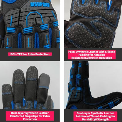 Work Gloves,Safety Mechanic Glove,Impact Protection,Large,Blue+Black - color: Blue+black, size: Large