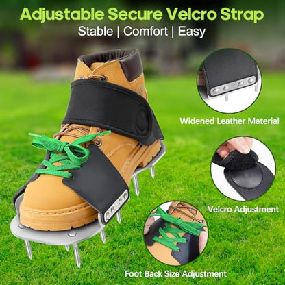 Pre-Assembled Lawn Aerator Shoes with Secure Adjustable Strap for Clay Soil