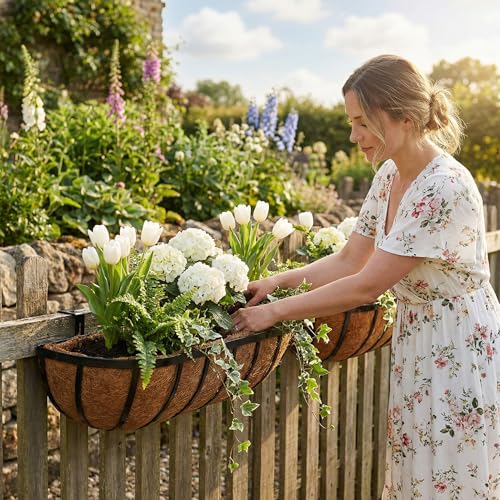24 Inch Railing Planter Boxes with Coco Liner for Hanging Outdoor Plants - size: 2 Pack, style: Arc