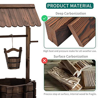 UDPATIO Rustic Solid Fir Wood Wishing Well Planter for Outdoor Plants, 16.5 in Diameter - size: 47.3''x22.04''x22.04''