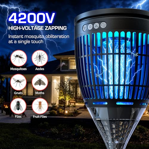 Solar Bug Zapper Outdoor, Mosquito Zapper with Flame & Projector Light - color: Black