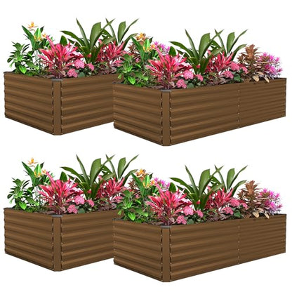 FOOWIN 8x4x2ft Raised Garden Bed Outdoor, Galvanized Steel Garden Beds - color: Brown, size: 8x4x2 FT-4PC