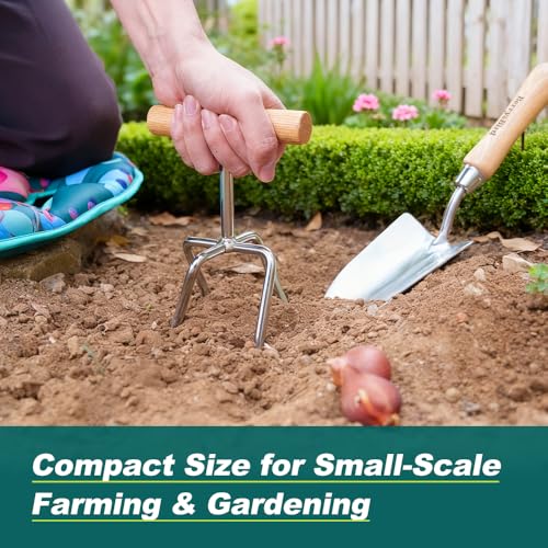 Twist Tiller, 4 Stainless Steel Tines Hand Tiller for Gardening