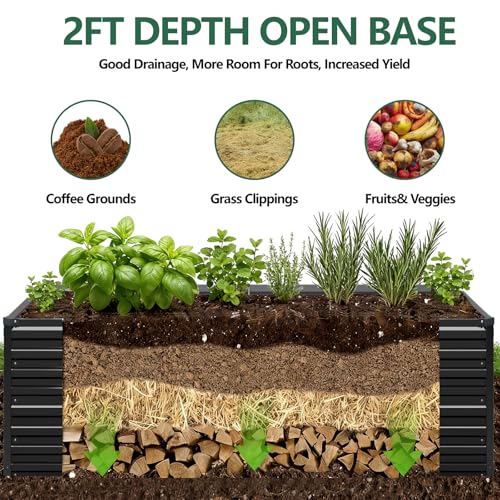 Vengarus 4x2x2ft Galvanized Raised Garden Bed,Metal Raised Beds Kit Black - color: Black, size: 4x2x2 ft