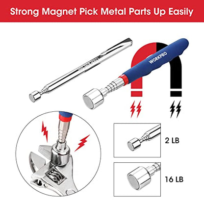 WORKPRO 4PC Telescoping Magnetic Pick Up Tool Kit, For Auto Repair