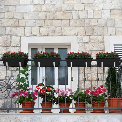 Railing Planter Box 4 Pack Window Boxes Planters with Flower Box Brackets - color: Black+white Brackets