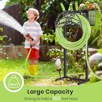 TomCare Garden Hose Holder, 4 Spikes Water Hose Hanger for 160FT Hose - color: All Black