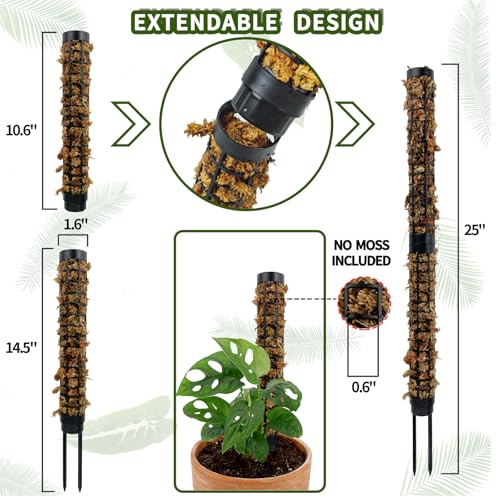 Small Moss Pole for Monstera - Stackable & Refillable Plastic Moss Poles for Climbing Plants with Large Mesh Design (4Pack-Black-Small) - size: 4Pack-Black-Small