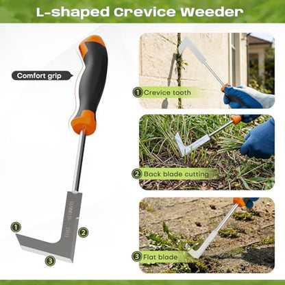 fishark Weed Puller Tool Set, 3 Pack Stainless Steel Manual Weeder