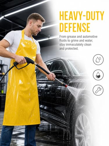 Molaxhome TPU Waterproof Apron Oil-resistant Chef Apron for Unisex Kitchen - color: Yellow
