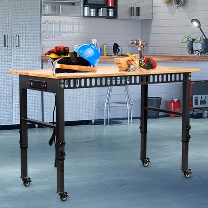 48" Adjustable Workbench, Work Table with Wheels and Power Outlet