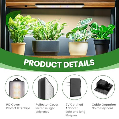 Wolezek 14in Grow Light Strip for Indoor Plants, Full Spectrum - size: 2 Pack